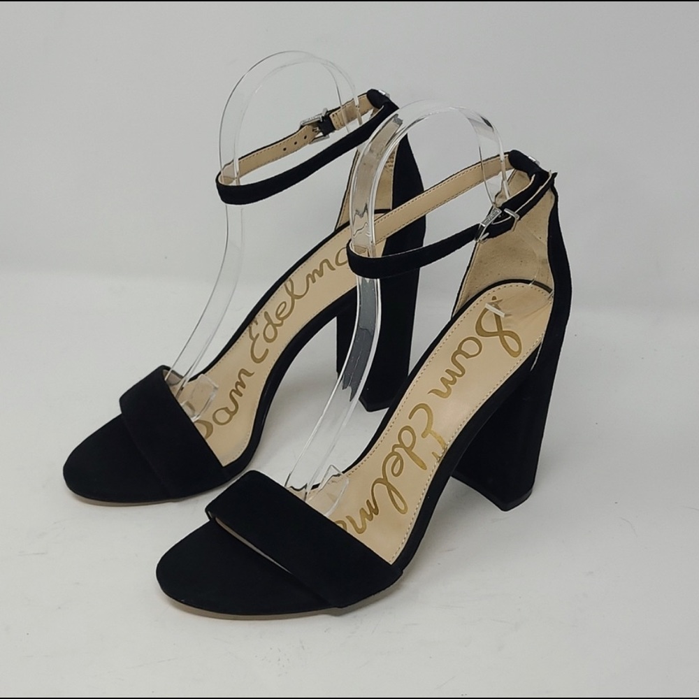 Sam Edelman Yaro Block Heel Sandals Suede Leather Cokor Black Size 8.5M